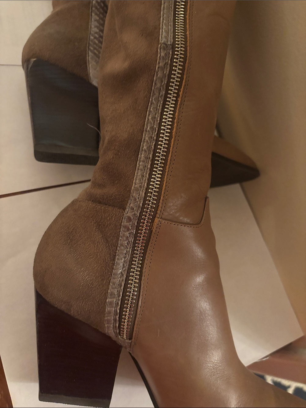 Donald J. Pliner Brown Leather Over-the-Knee Pointed Toe Boots - Picture 7 of 10